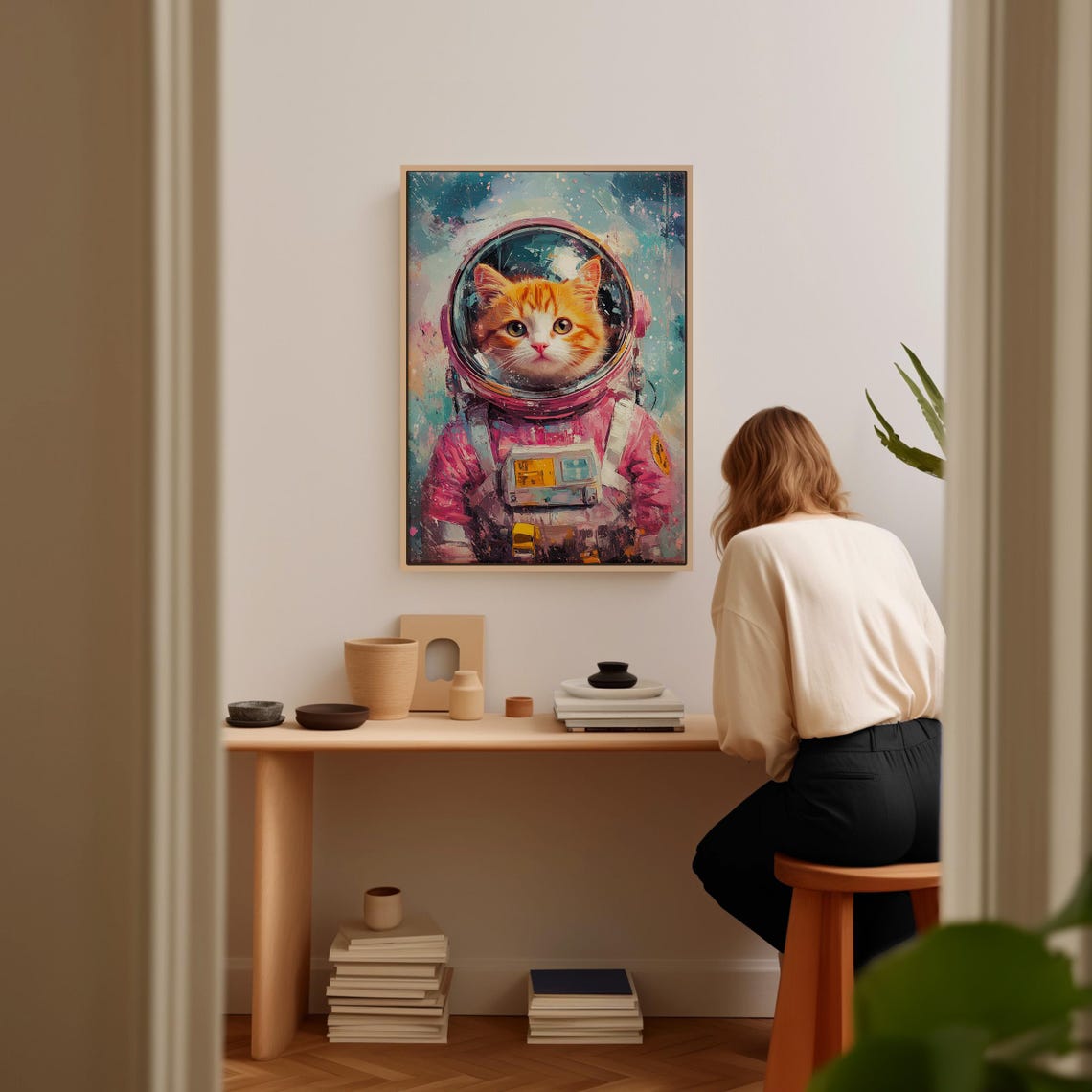 Astronaut Cat Ginger Kitten Pink Space Suit Galaxy Adventure Poster - Image 4