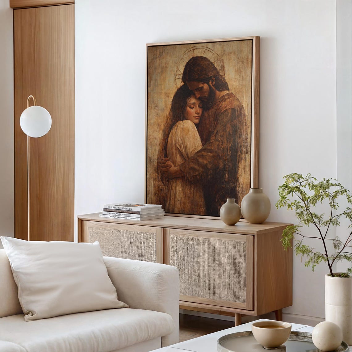 Jesus Embracing Woman Golden Halo Tender Faith Love Art Poster - Image 5