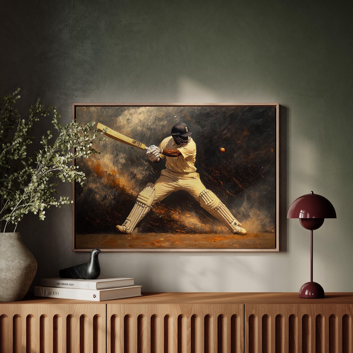 Cricket Batsman Action Shot Dramatic Vintage Sports Art Poster - Image 3