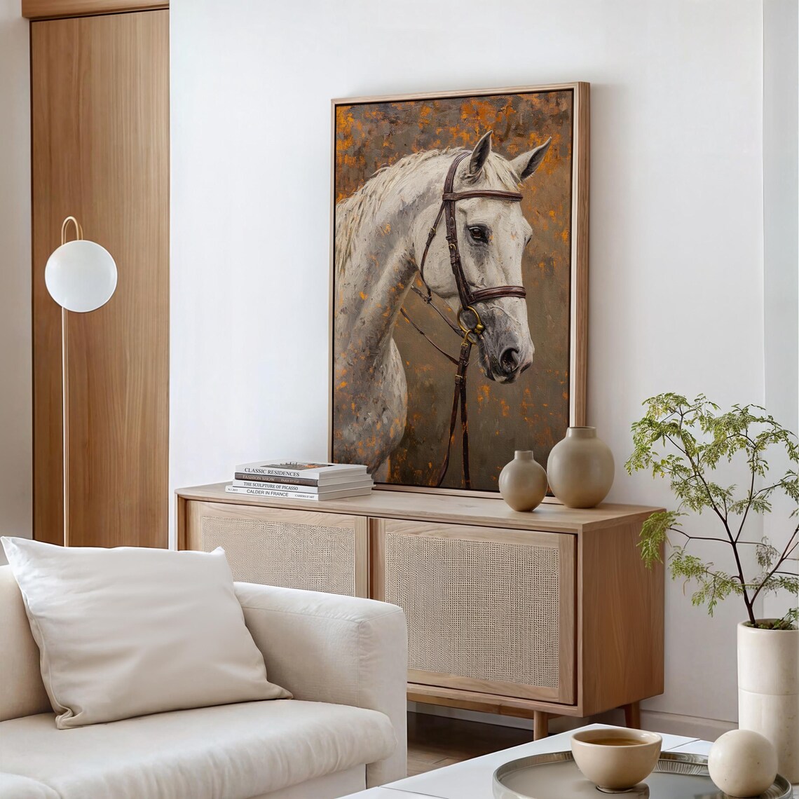 Elegant White Horse Head Portrait Rustic Oil Painting Animal Poster - Image 6