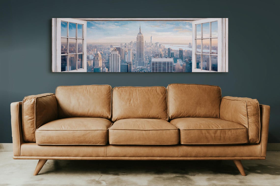 New York City Window View Empire State Skyline Panoramic Poster