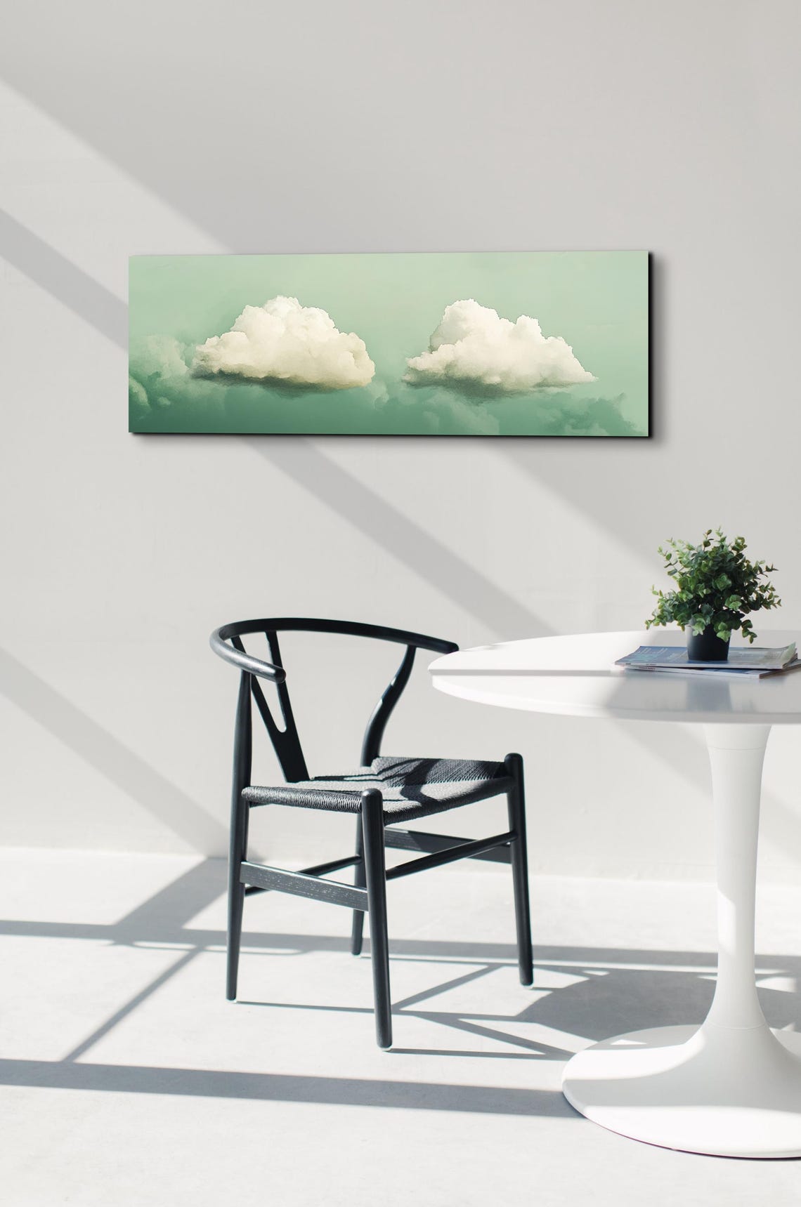 Two Soft Green Clouds on Mint Sky Calm Peaceful Cloudscape Art Poster - Image 7