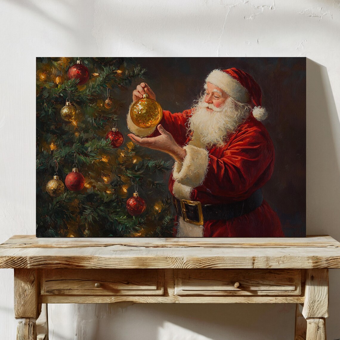 Santa Claus With Christmas Ornament, Vintage Santa Painting - Image 7