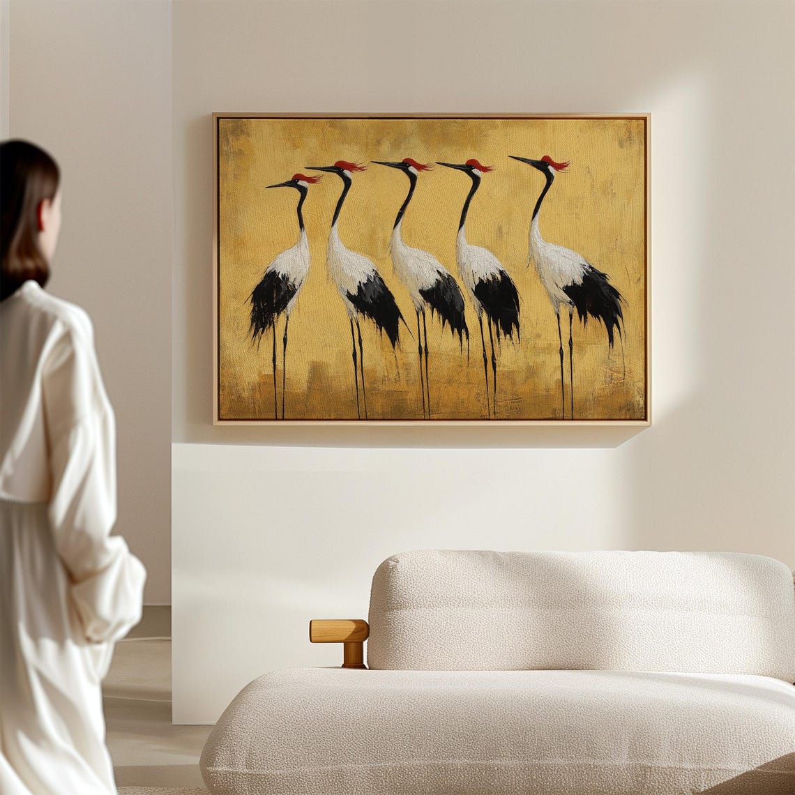 Elegant Red Crowned Cranes On Gold Minimalist Asian Style Poster - Image 3