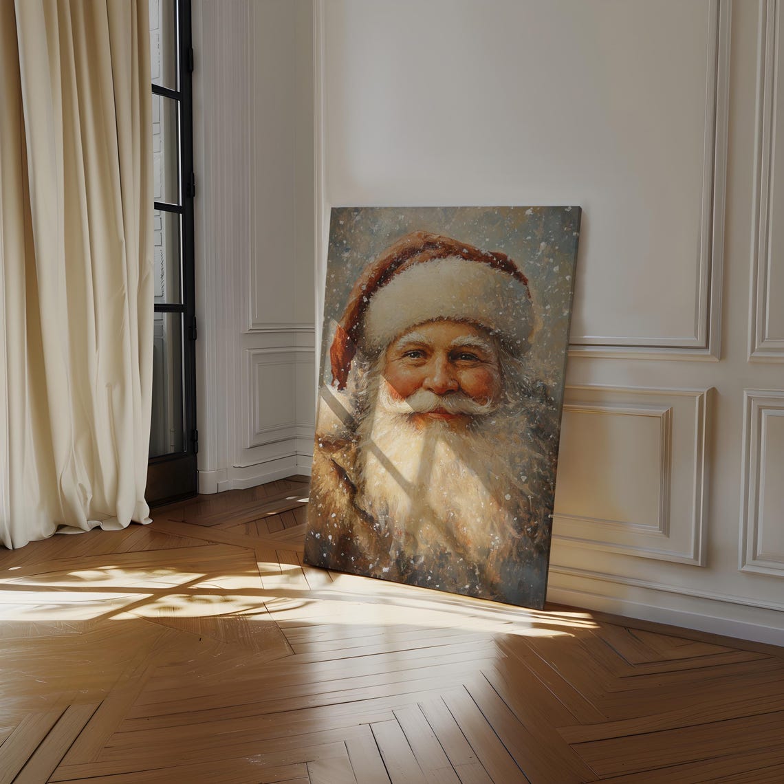 Jolly Santa Claus Portrait Snow Red Hat Vintage Holiday Poster - Image 5