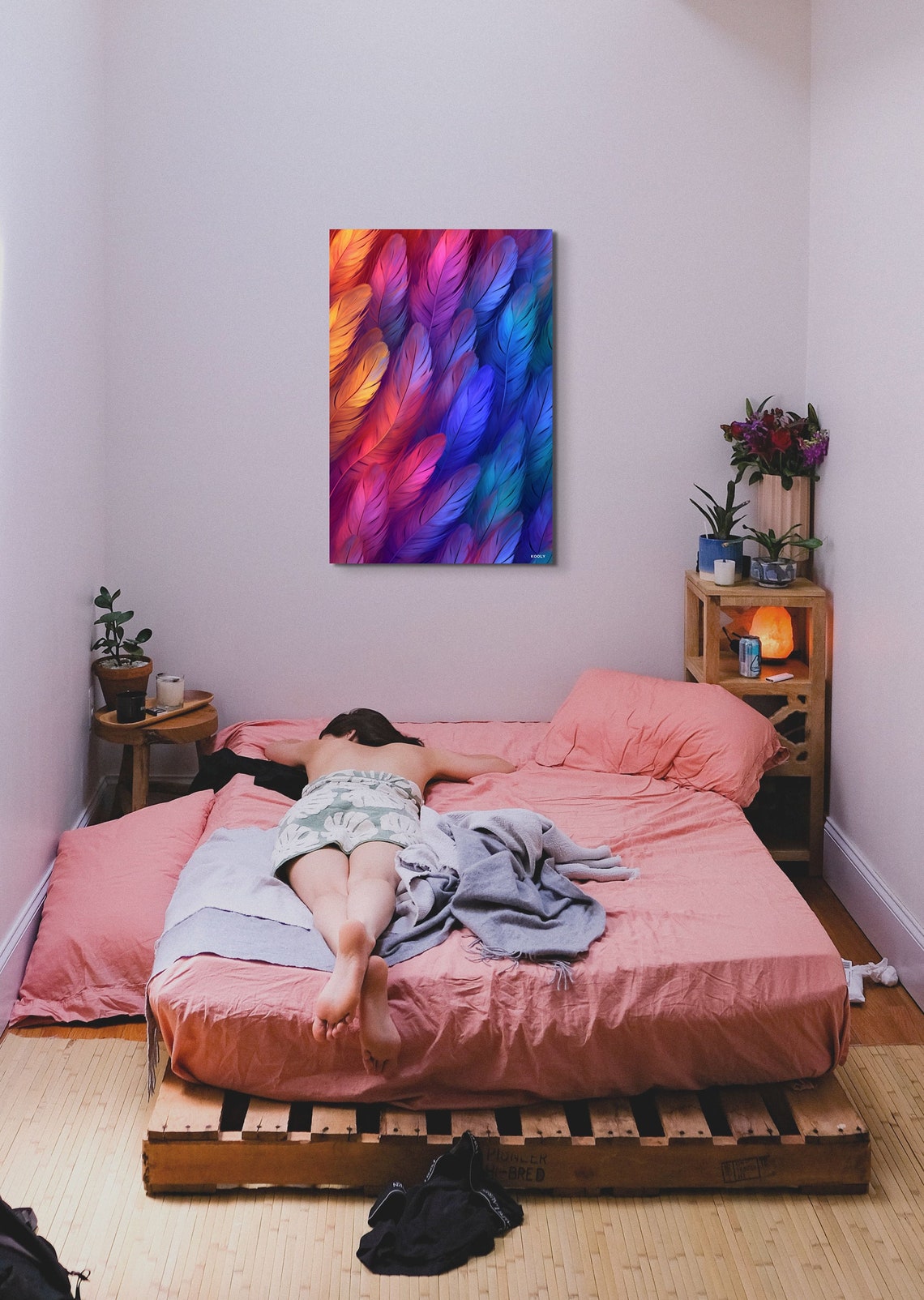 Rainbow Feathers Gradient Colorful Plumage Closeup Art Poster - Image 2