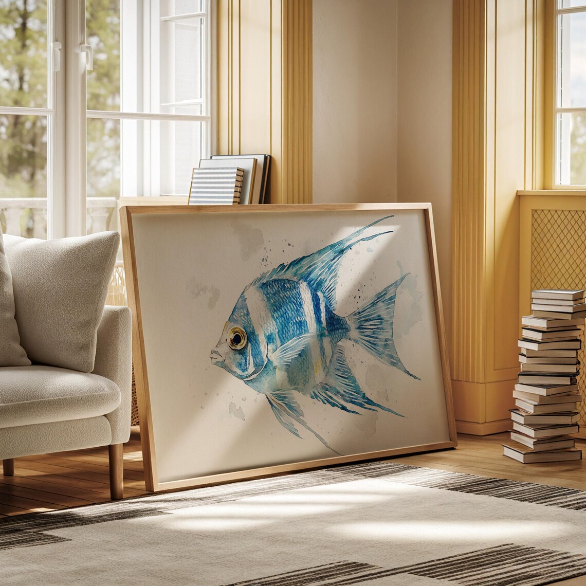 Blue Angel Fish Watercolor, Tropical Ocean Decor - Image 3
