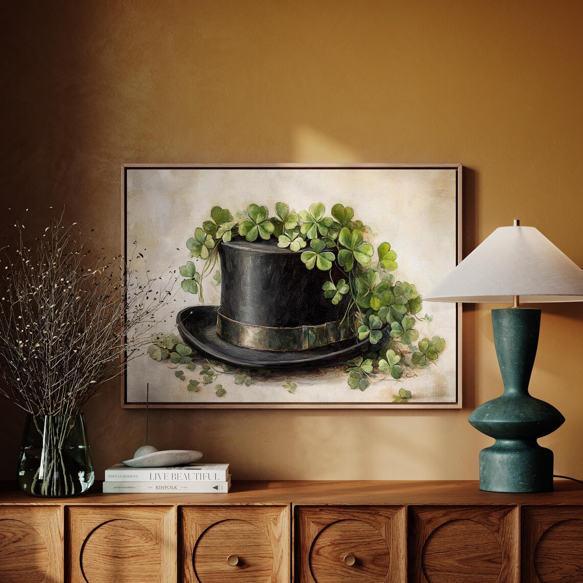 Black Top Hat With Green Shamrocks, St Patricks Day Art Print - Image 6