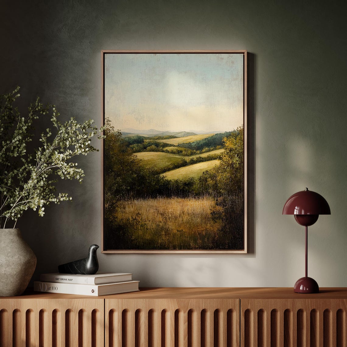 Sunlit Rolling Countryside Hills Dusk Landscape Painting Poster - Image 5