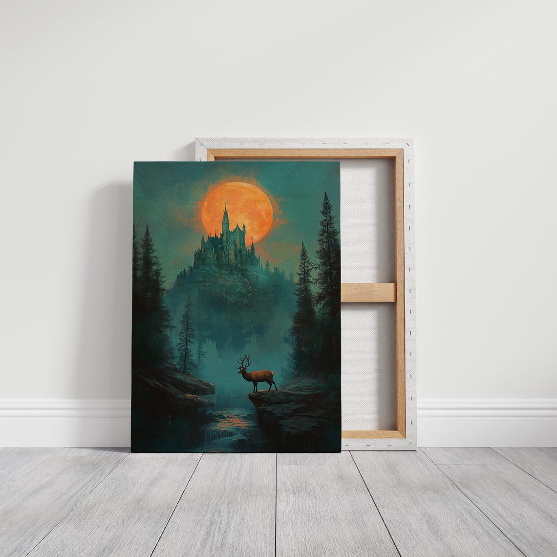 Moonlit Castle On Misty Cliff With Elk Epic Fantasy Night Poster - Image 6