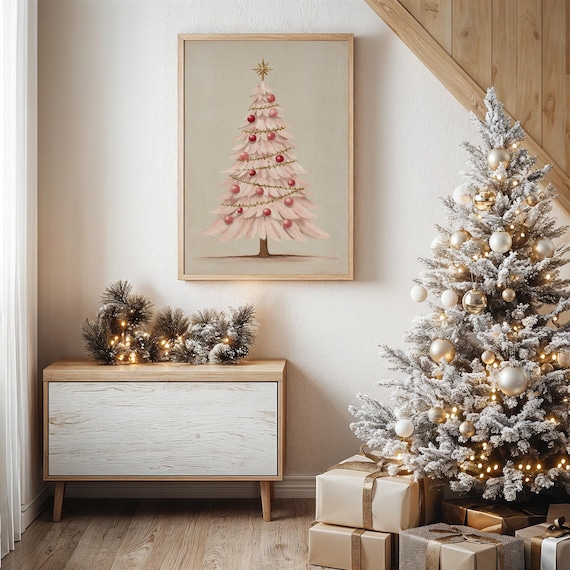 Pink Christmas Tree With Ornaments Art Print