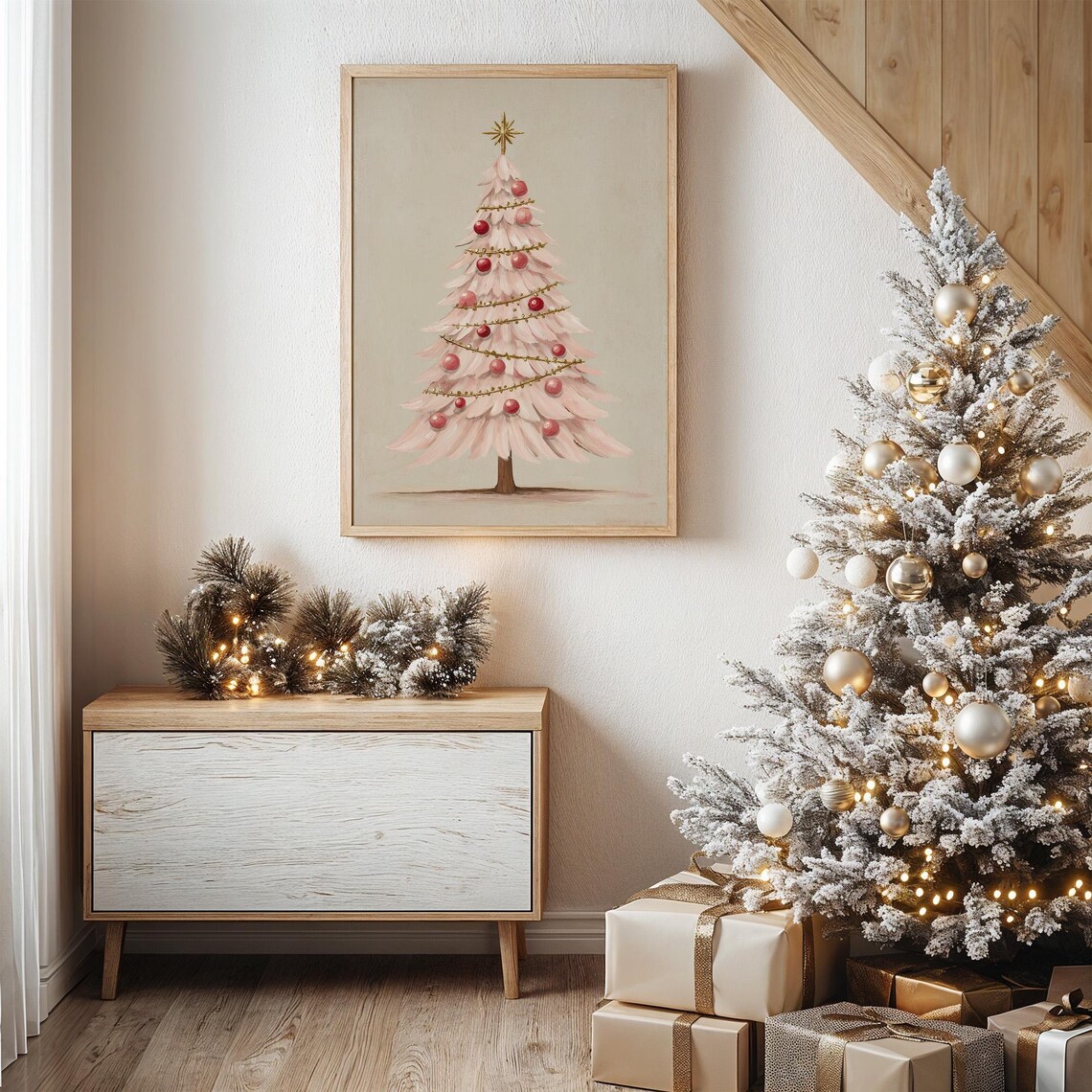 Pink Christmas Tree With Ornaments Art Print