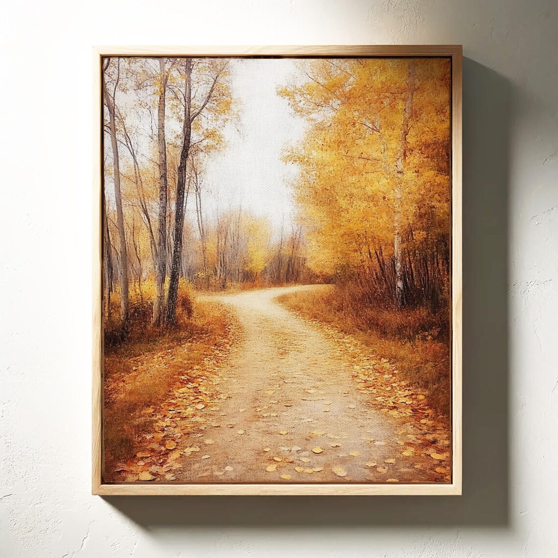 Golden Autumn Birch Path with Falling Leaves Winding Forest Road Poster - Image 4
