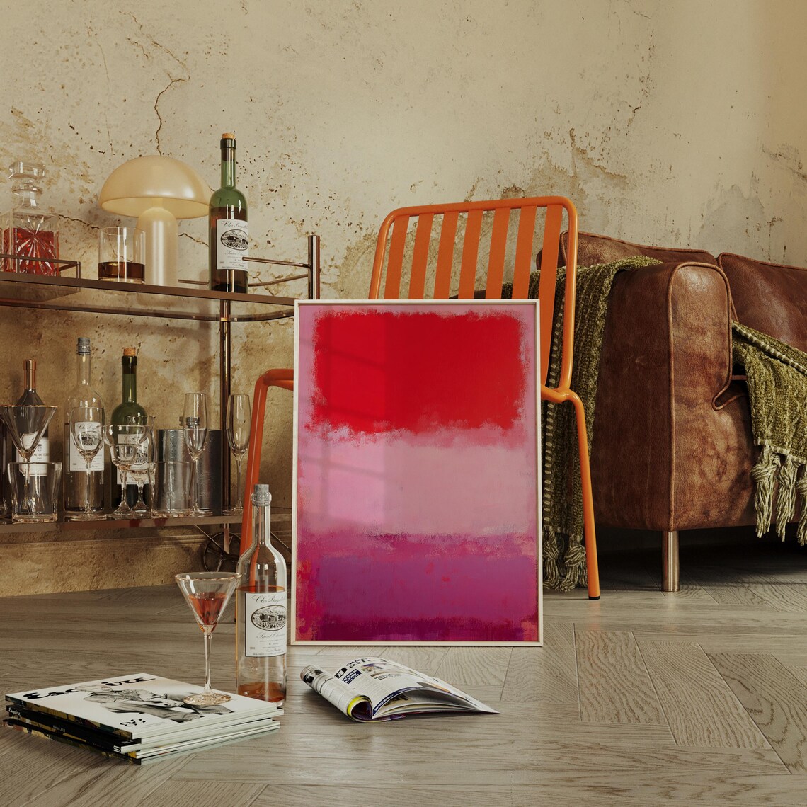 Abstract Red And Pink Gradient Color Field Modern Minimalist Art Poster