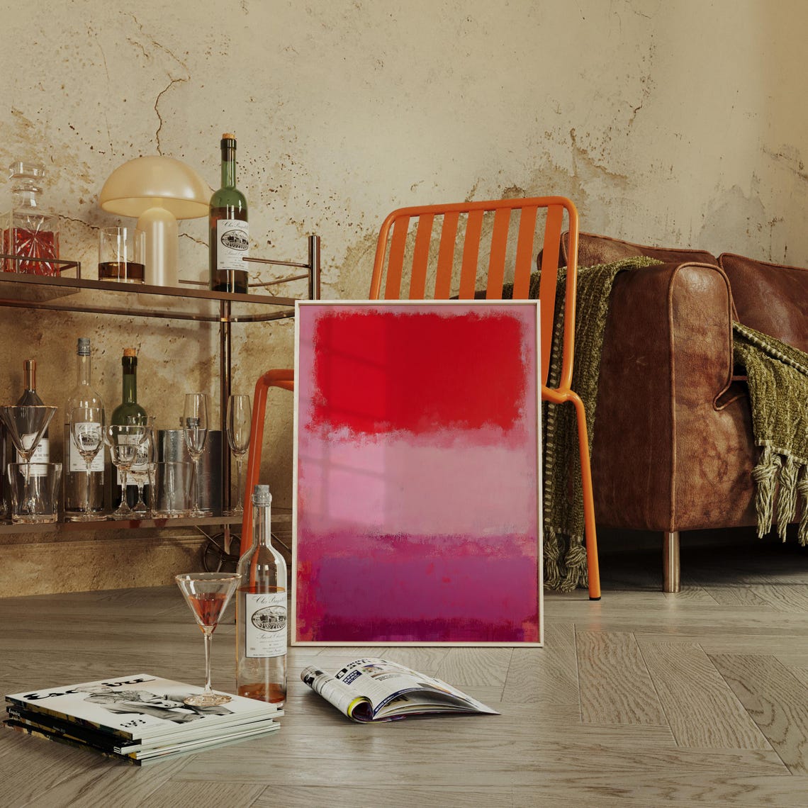 Bold Abstract Painting In Red And Pink Tones