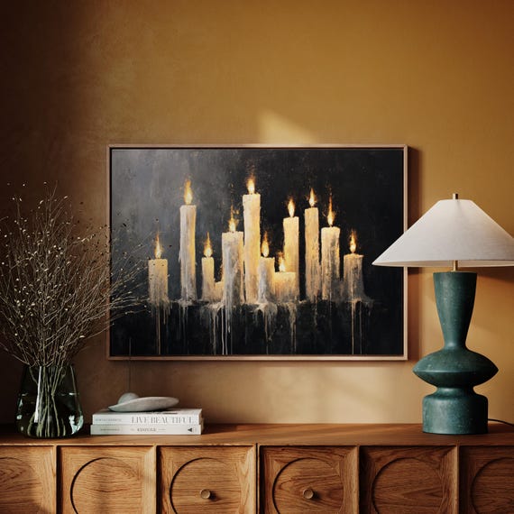 Gothic Candle Flames Art Atmospheric Halloween Canvas Print For Moody Autumn Home And Seasonal Decor