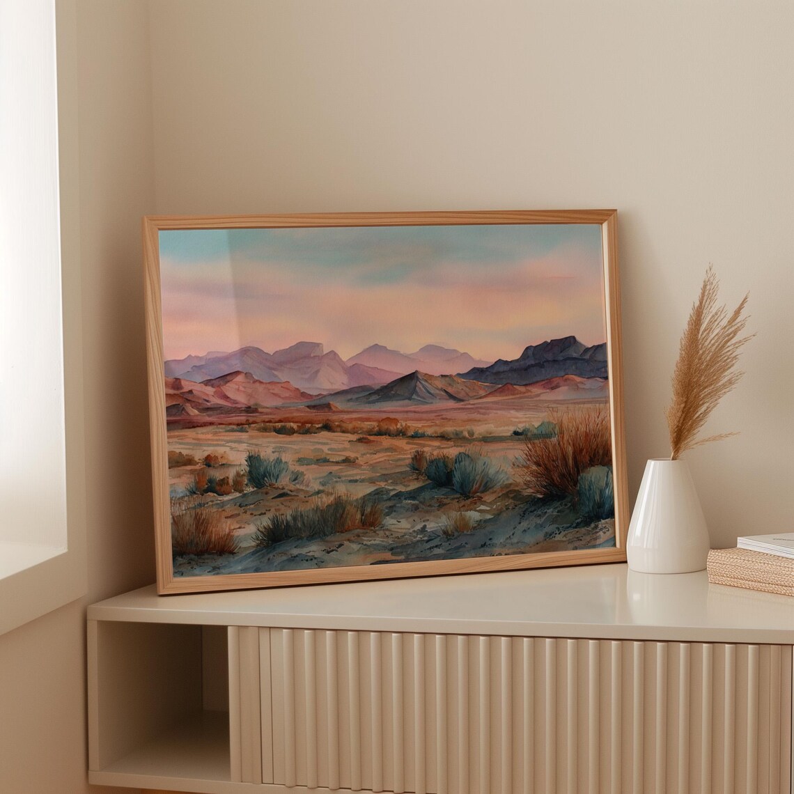 Southwest Desert Sunset Mountains Watercolor Landscape Art Poster