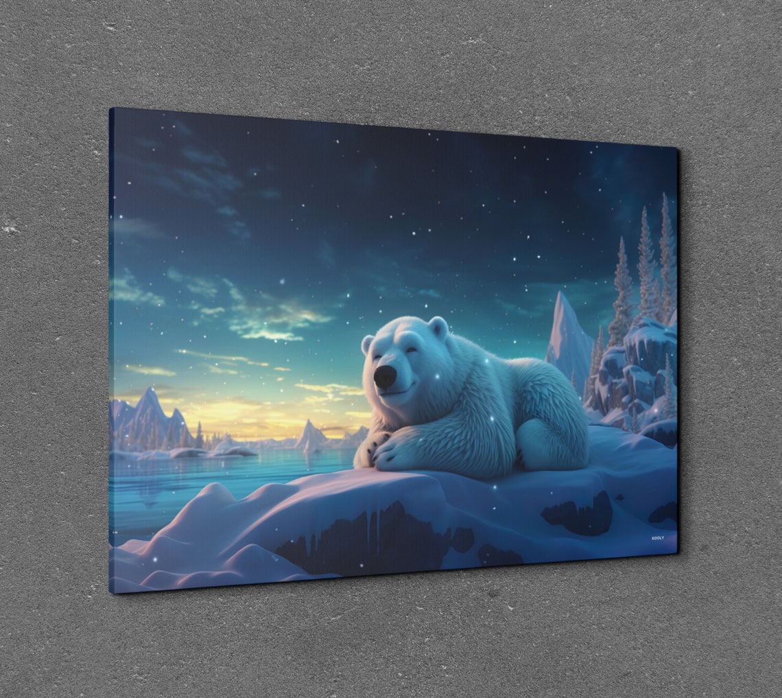 Polar Bear Starry Night Arctic Snow Winter Wildlife Wall Art - Image 6