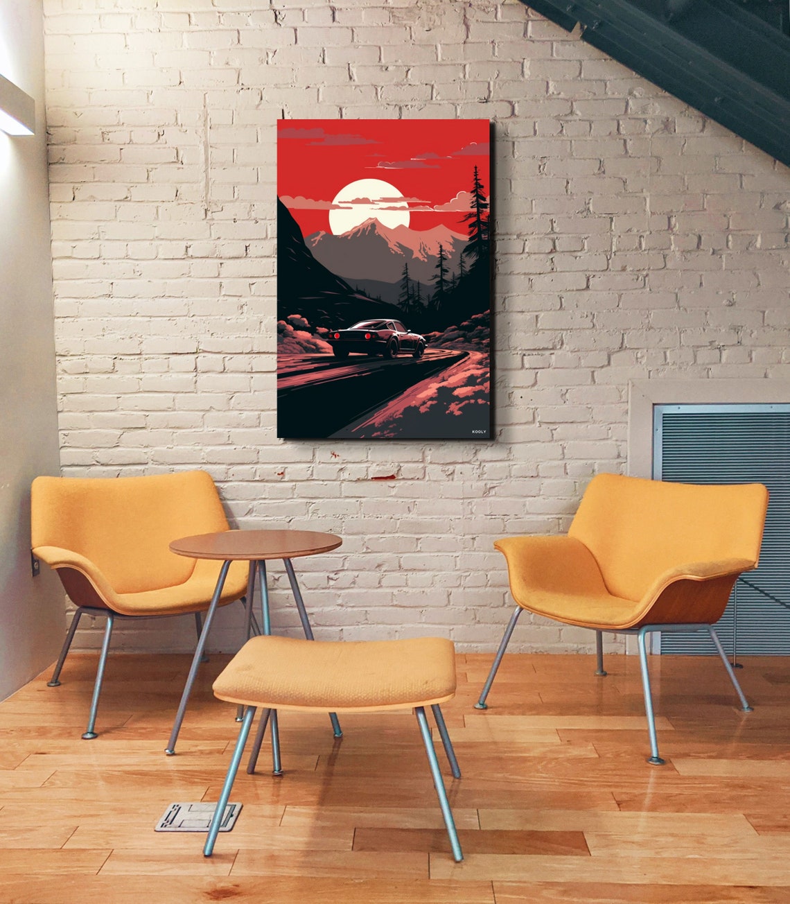 Vintage Sports Car Red Sunset Mountain Drive Retro Art Poster - Image 3