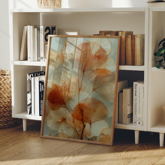 Backlit Amber Skeleton Leaves Glowing in Soft Warm Light Art Poster