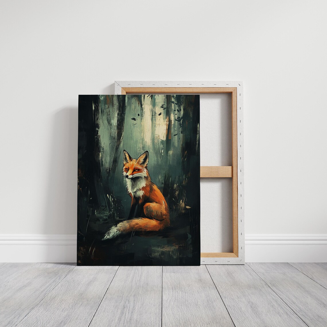 Red Fox Among Tall Dark Trees Painterly Woodland Wildlife Poster - Image 3