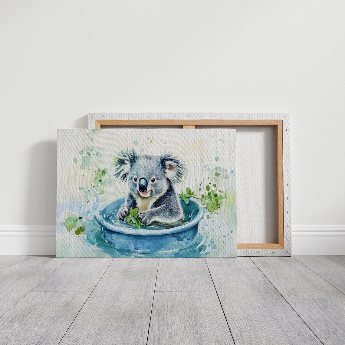 Sweet Baby Koala Bathing in a Blue Tub Watercolor Art Poster - Image 7