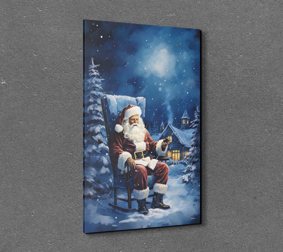 Santa Wall Art Antique Christmas Wall Art Snowing Santa Art Winter Art Christmas Art Santa Claus Art Antique Art - Image 2