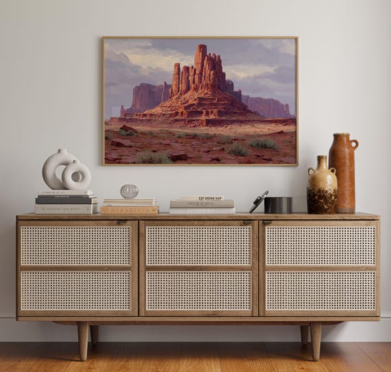 Monument Valley Desert Canvas Wall Art Iconic Red Rock Butte Landscape Painting Southwestern Canyon Nature Artwork For Rustic Home Dcor