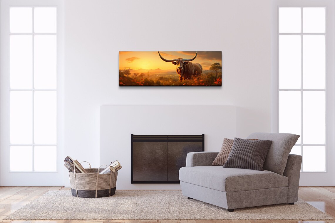 Longhorn Steer Panoramic Art Print, Southwestern Style - Image 4