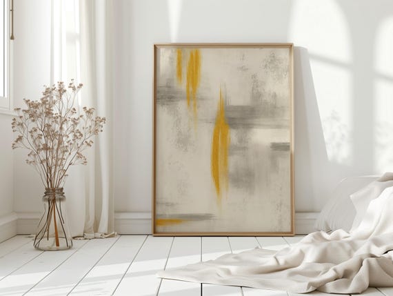 Neutral Beige and Gold Abstract Art Print, Minimalist