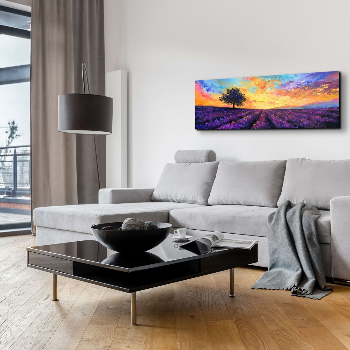 Golden Sunset Lavender Fields Blazing Sky Oil Painting Wall Poster - Image 4