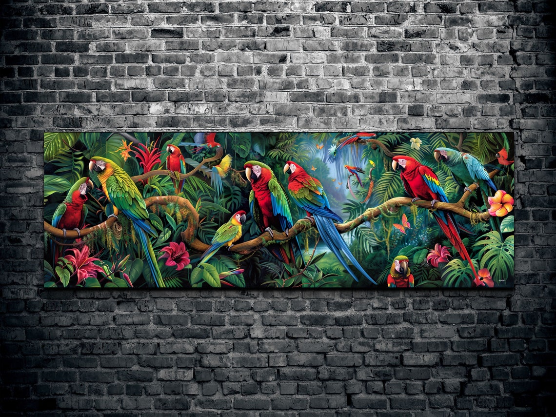 Panoramic Rainforest Scene With Parrots - Image 2