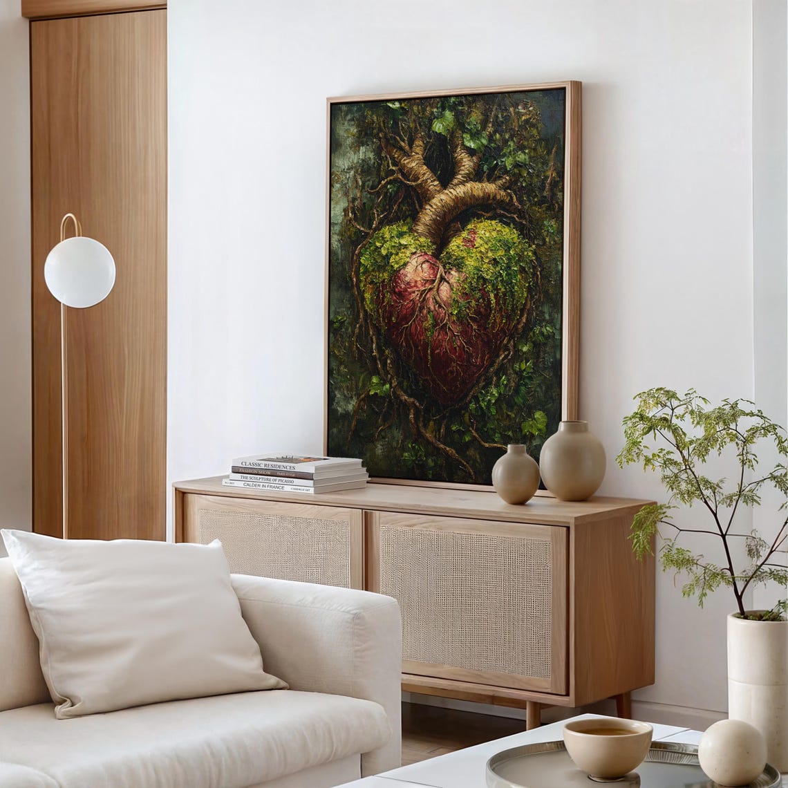 Moss-Covered Anatomical Heart with Twisted Tree Branches Dark Poster - Image 5