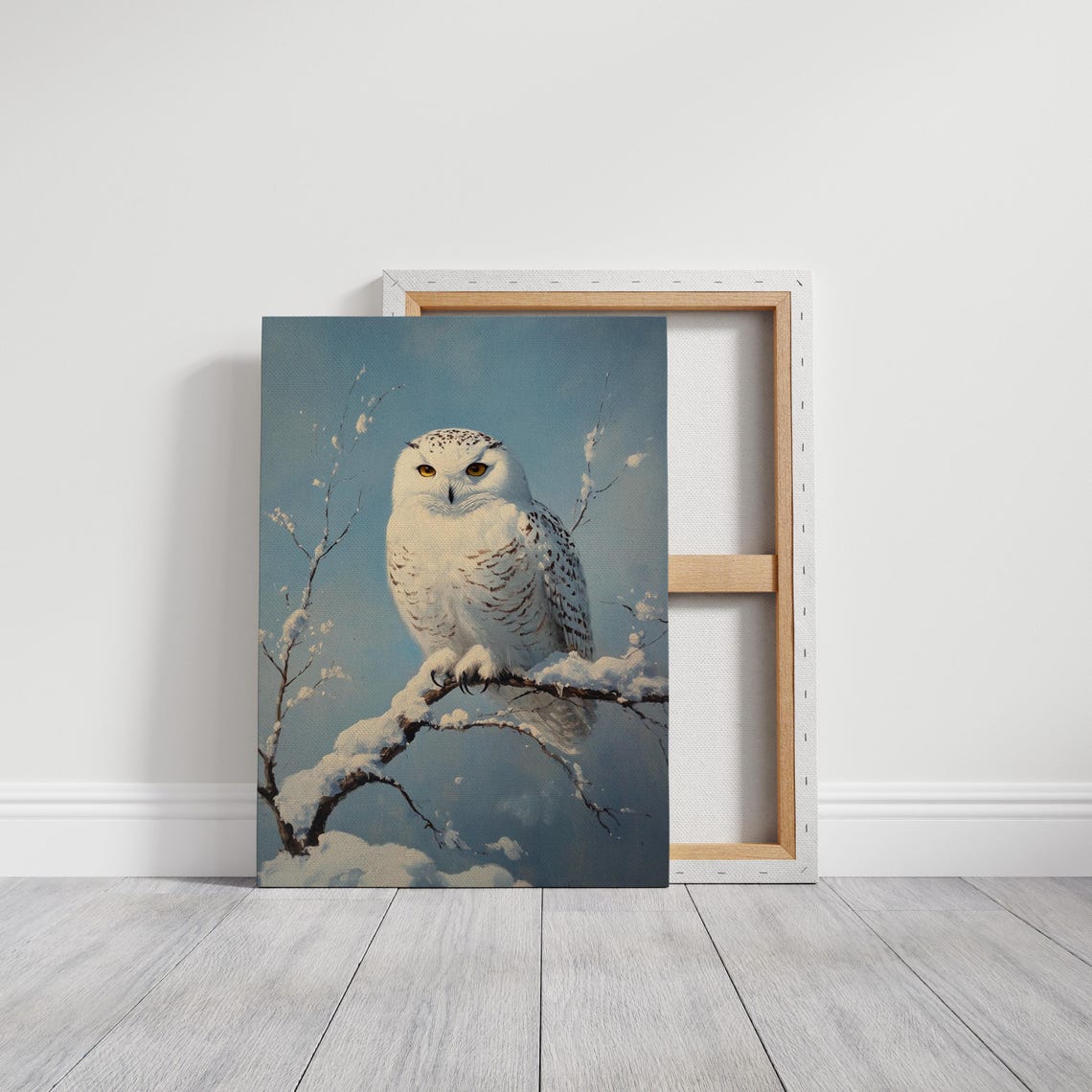 Majestic Snowy Owl Perched on Snowy Branch Winter Wildlife Art Print - Image 3