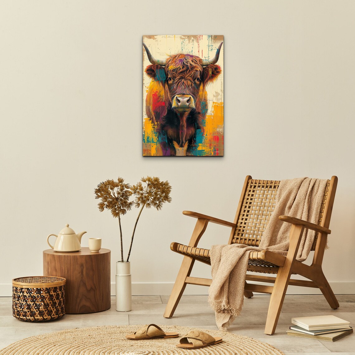 Highland Cow Colorful Abstract Portrait Mid Century Cow Poster - Image 6