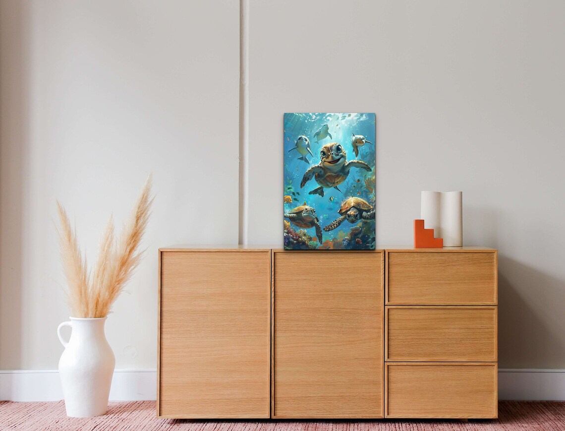 Animated Style Turtles Dolphins Sea Decor Portrait - Image 5