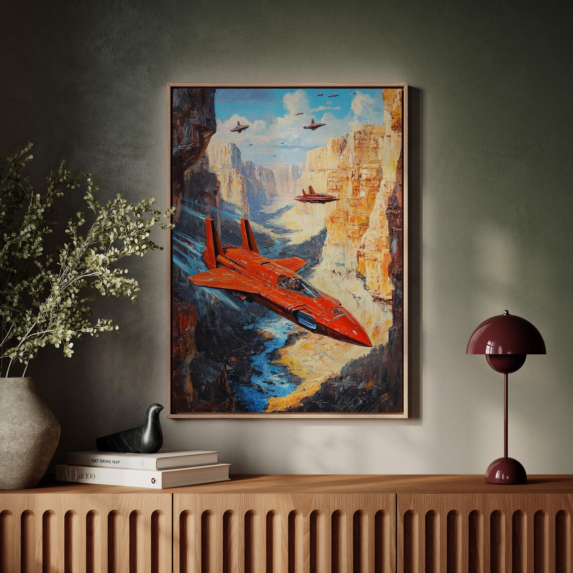 Futuristic Fighter Jet In Canyon, Sci-Fi Room Decor - Image 5