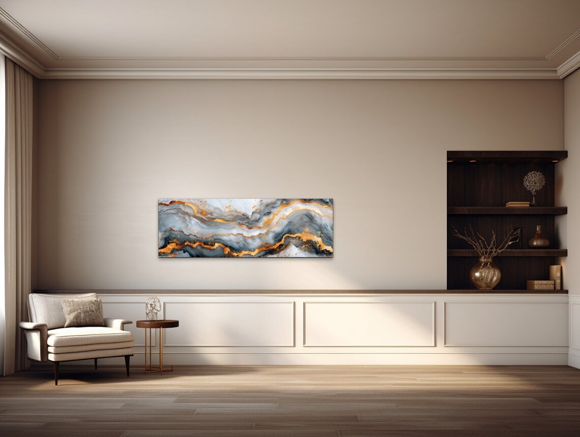 Gray And Gold Marble Abstract Modern Art - Image 6
