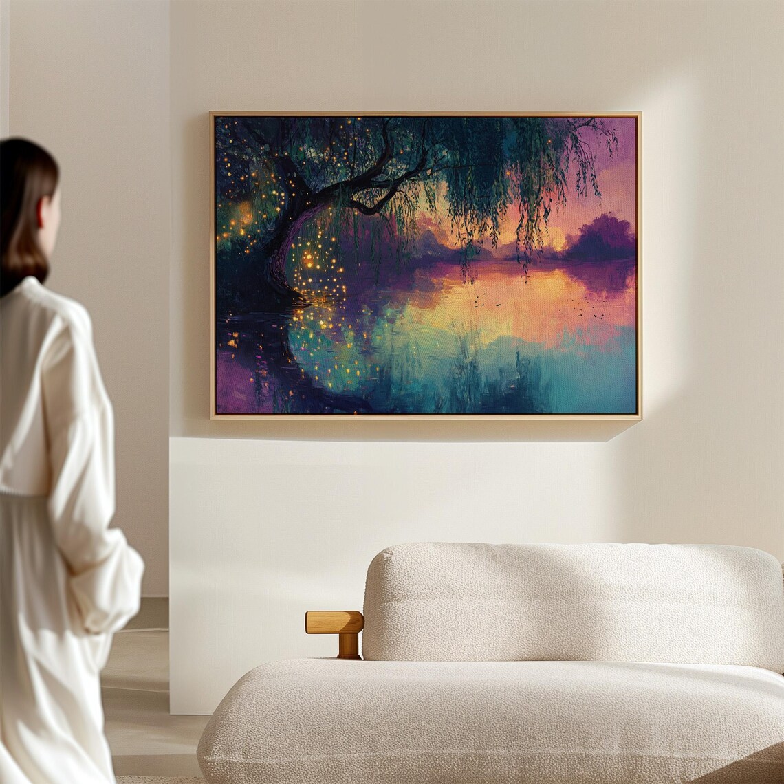Mystical Twilight Willow With Fireflies, Fairytale Landscape Art Print - Image 6