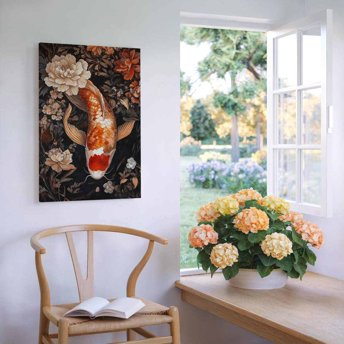 Exquisite Koi Fish Orange Peonies Dark Elegant Japanese Poster - Image 6