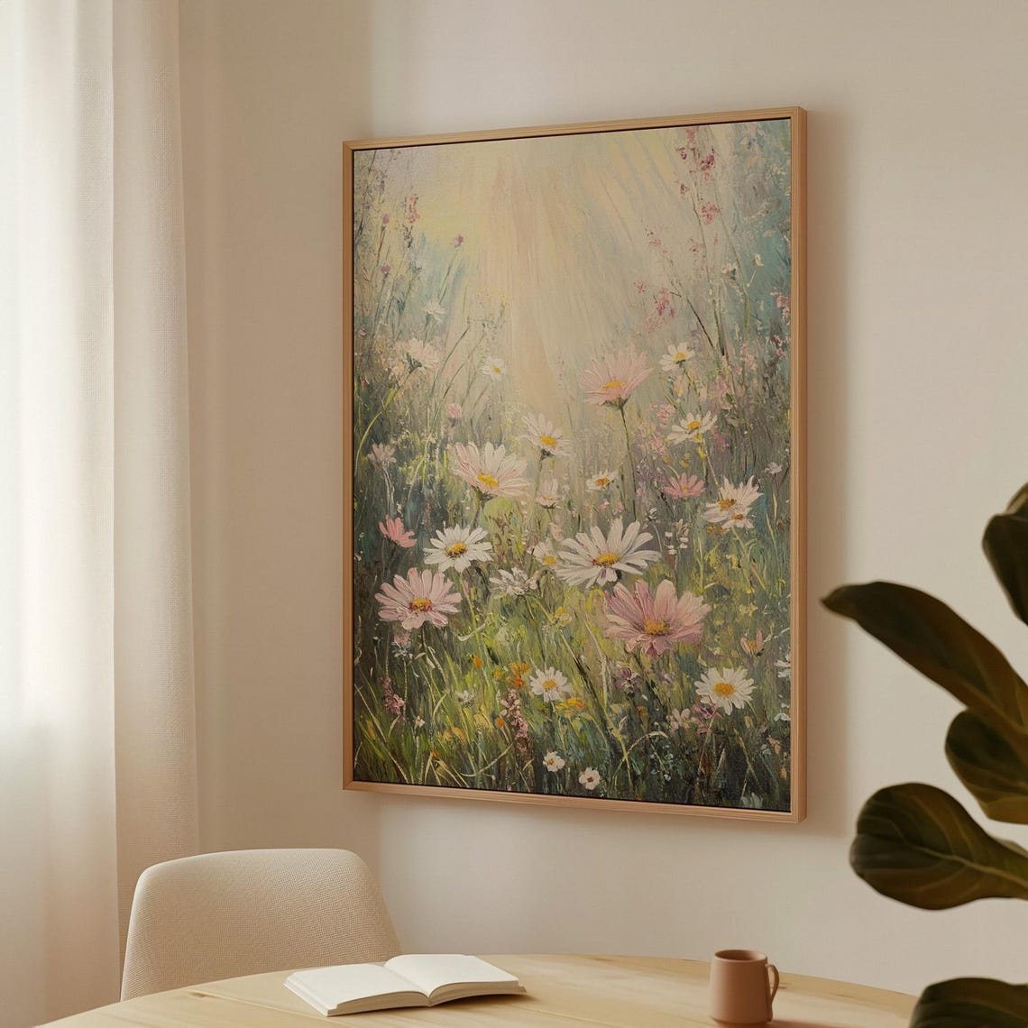 Serene Wildflower Meadow Pastel Daisy Floral Landscape Poster - Image 6