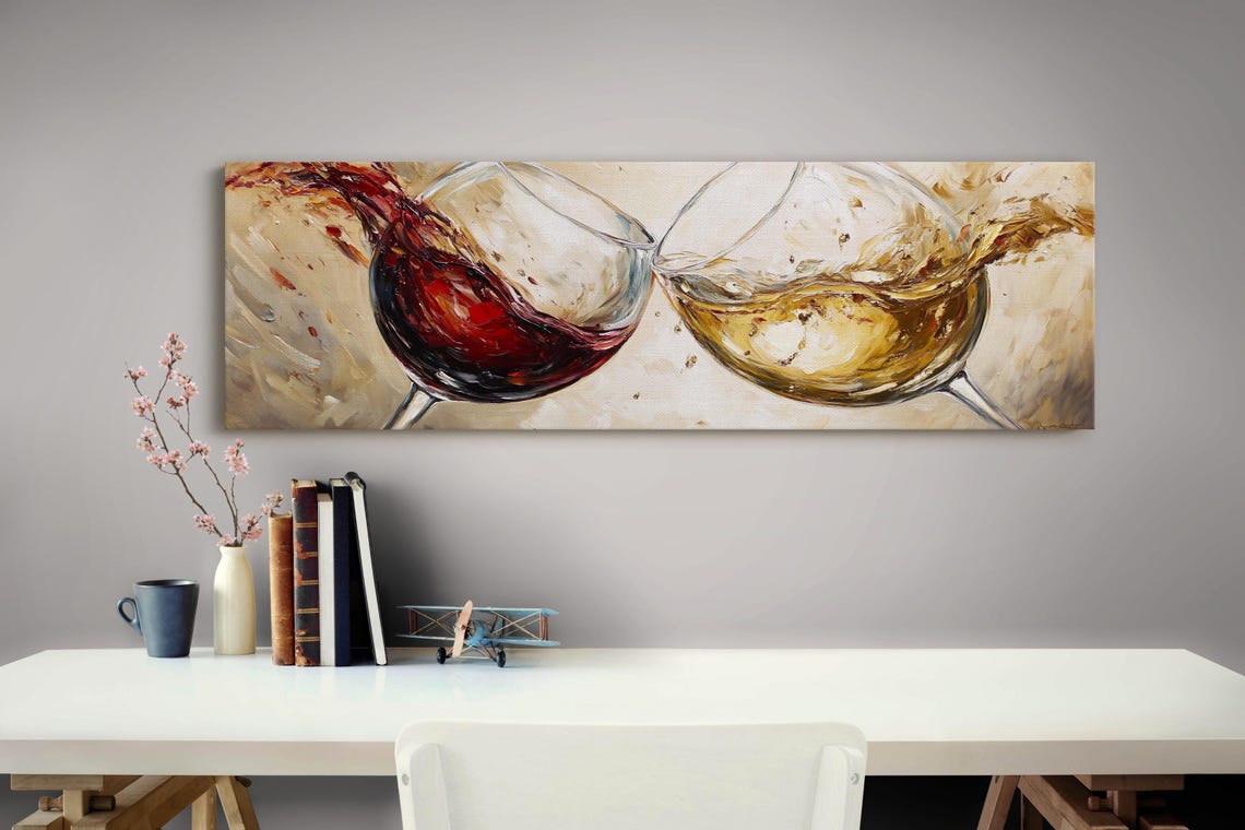 Red And White Wine Glasses Cheers Celebration Abstract Art Poster - Image 4