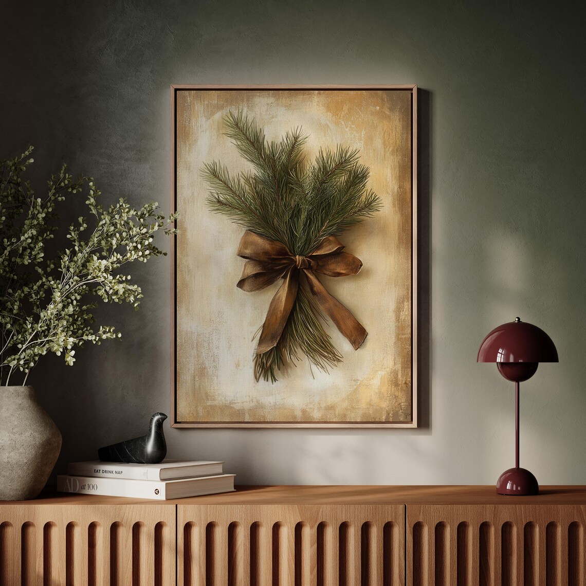 Vintage Pine Branch with Gold Ribbon Farmhouse Holiday Decor Poster - Image 5