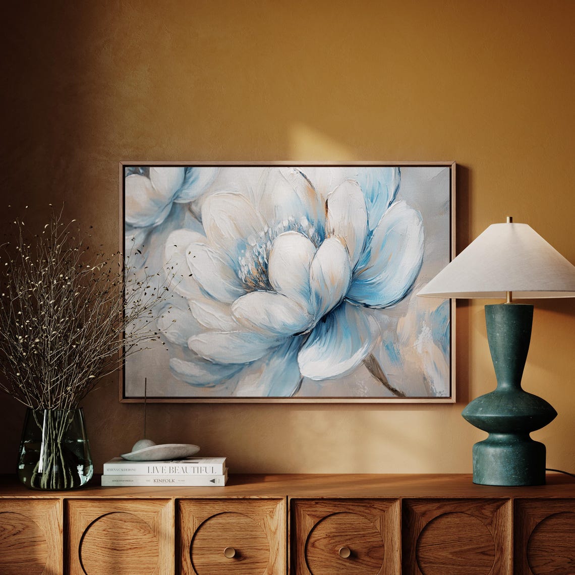 Blue And White Floral Textured Wall Art - Image 3