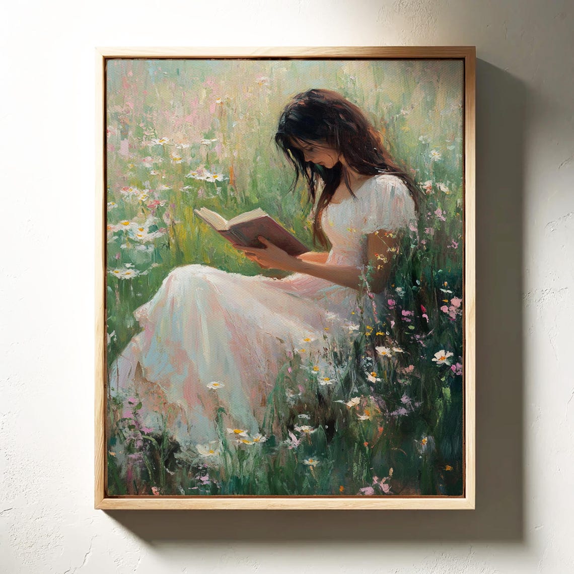 Woman Reading Book in Wildflower Meadow Romantic Cottagecore Poster - Image 4