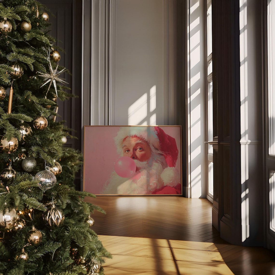Pop Art Santa Blowing Bubblegum Art Print
