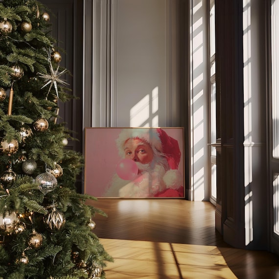 Pop Art Santa Blowing Bubblegum Art Print