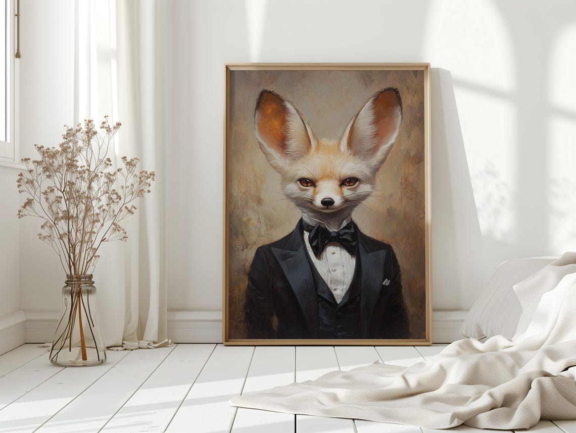 Fennec Fox In Tuxedo Wall Art Dapper Animal Portrait Canvas Elegant Anthropomorphic Suit For Quirky Office Or Home Dcor