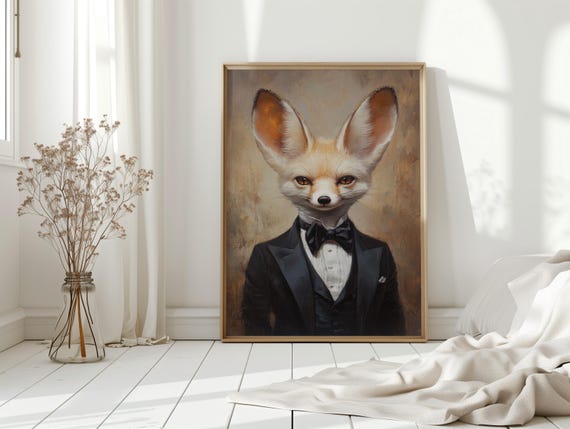 Fennec Fox In Tuxedo Wall Art Dapper Animal Portrait Canvas Elegant Anthropomorphic Suit For Quirky Office Or Home Dcor