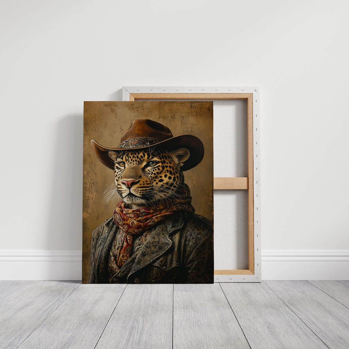 Leopard Cowboy Portrait Western Hat Bandana Rustic Animal Poster - Image 3